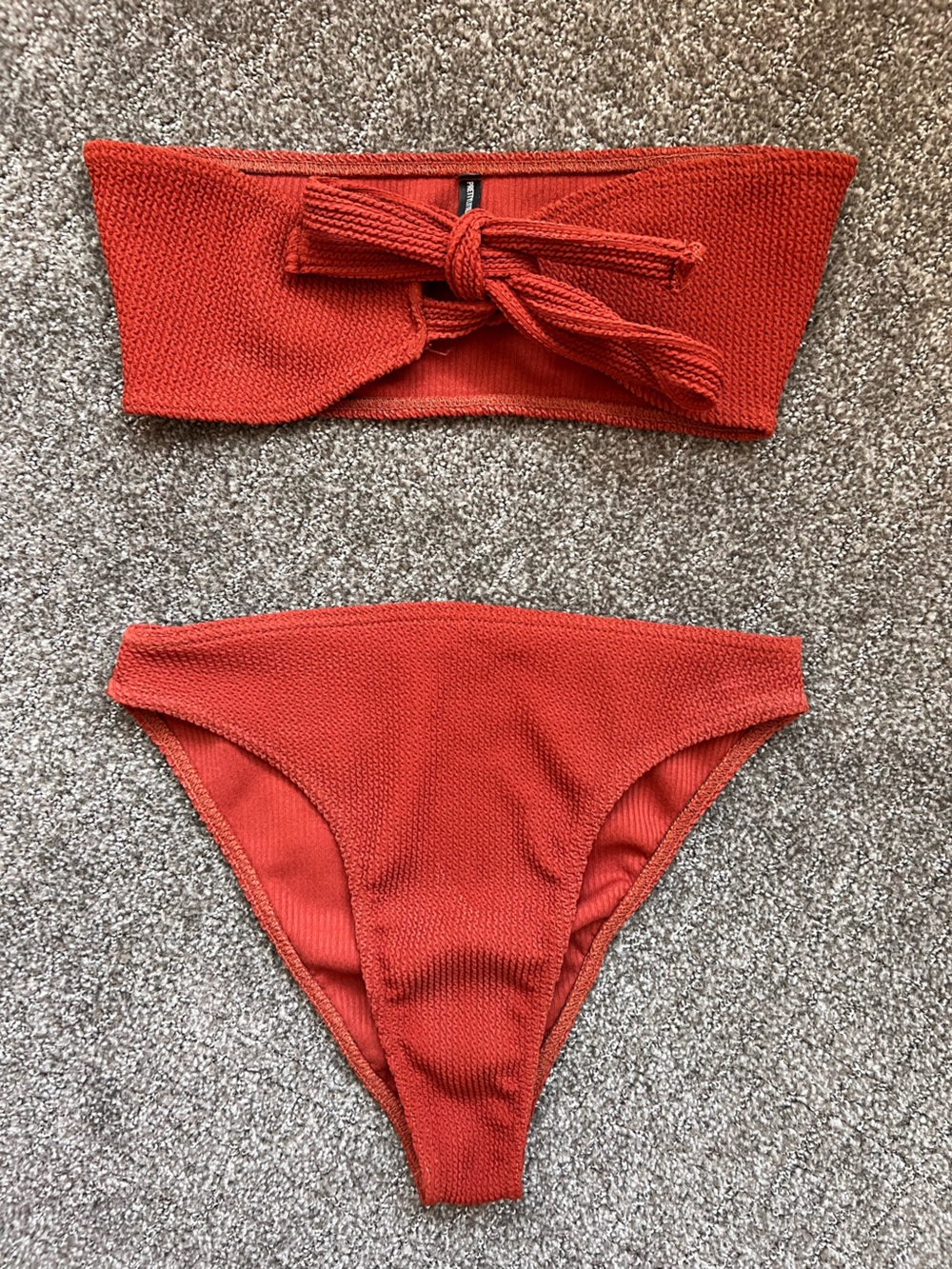 PrettyLittleThing Coral Ribbed Bandeau Bikini